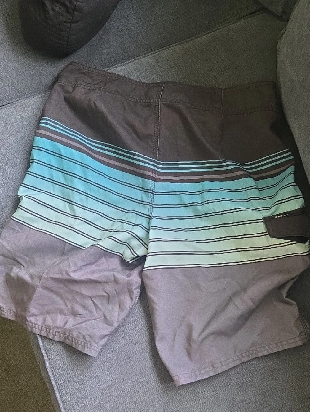 O'Neill Men's Gray with Teal Gradient Striped Board Shorts